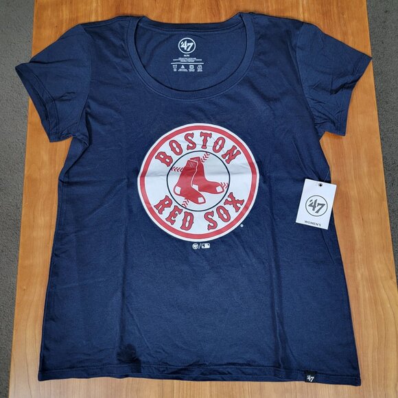 NWT Women's '47 MLB Red Sox Circle Logo Scoop Neck Navy Short Sleeve Tee - M - Picture 1 of 7